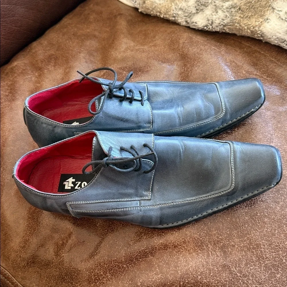 Men's Italian Zota Blue Leather Dress Shoes Oxford square toe